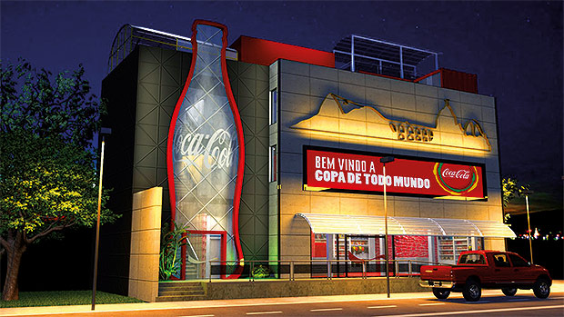 Casa Coca-Cola montada em frente ao estádio do Maracanã durante a Copa do Mundo de 2014, que integrava a marca ao mote “Copa de todo mundo"